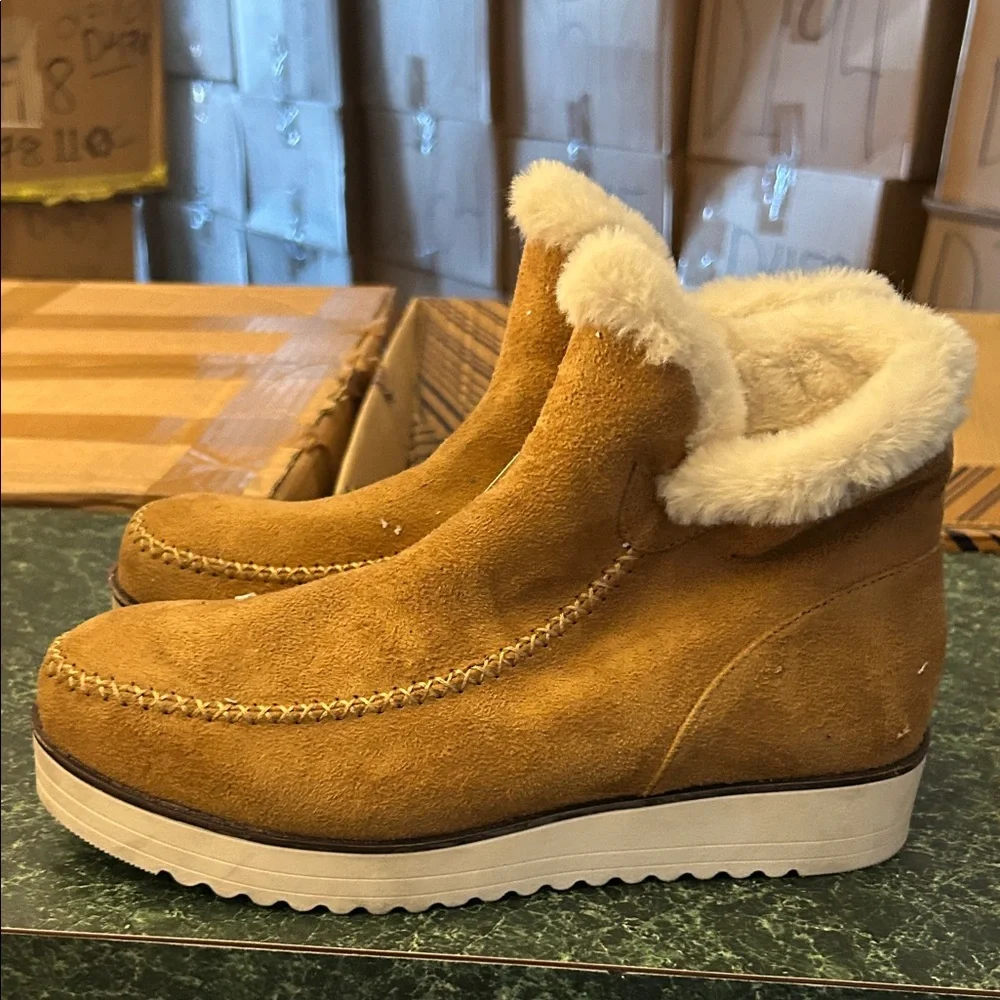 a.n.a Tan Winter Boots with Cream Fur Trim